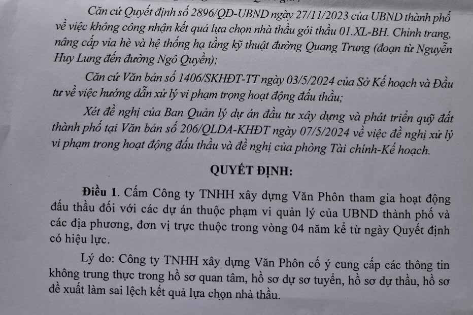 Bị cấm tham gia đấu thầu vì gian dối hồ sơ tham gia