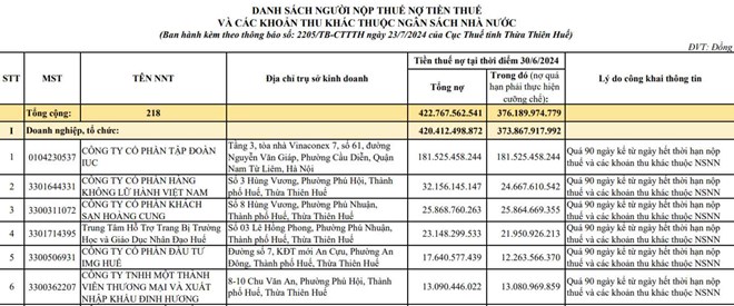 Cục thuế tỉnh Thừa Thiên Huế công khai danh sách những doanh nghiệp nợ thuế. Ảnh: Phúc Đạt.